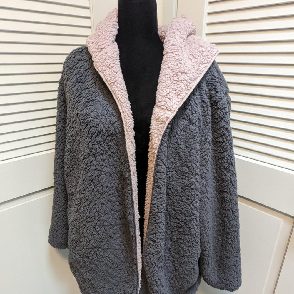 Women's Plus XXL Cozy Sherpa Wrap Grey/Pink